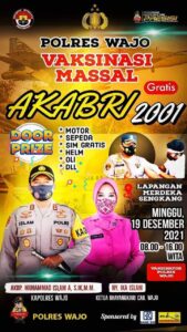 AJAK VAKSIN POLRES WAJO BAGIKAN DOORPRIZE DAN UMROH GRATIS DI KAB. WAJO