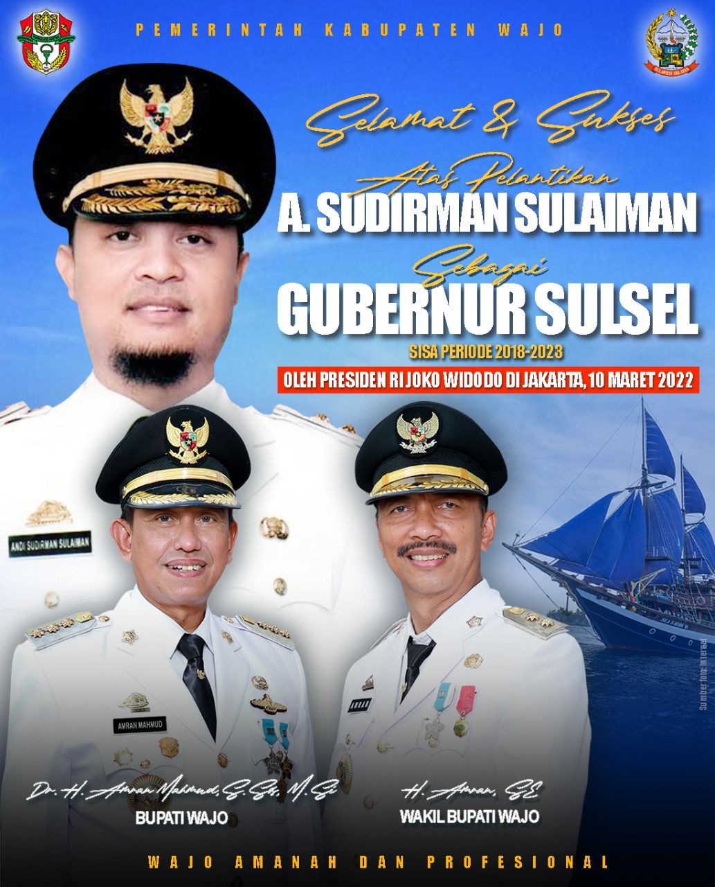 Resmi Jadi Gubernur Sulsel, Amran Mahmud Ucapkan Selamat kepada Andi Sudirman Sulaiman