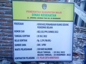 Proyek Puskesmas Dinkes Wajo Diduga Pembangunannya Markup dan Tidak Sesuai RAB