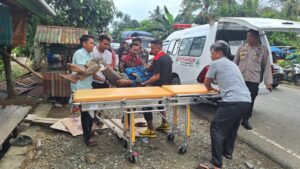 Kapolsek Majauleng Polres Wajo Gerak Cepat Bantu Korban Yang Jatuh Dari Mobil Truk Akibat Tersangkut Kabel Listrik